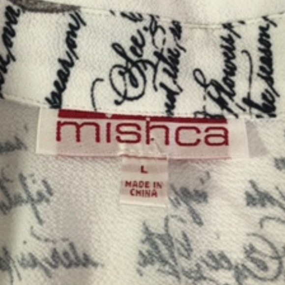 NWT Mischa Cream & Black Bell Sleeve Tie Waist Abstract Floral Tunic Size L - Picture 9 of 9